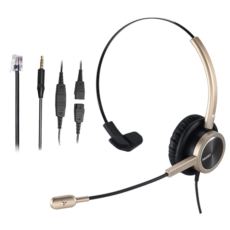  [AUSTRALIA] - MAIRDI Phone Headset with RJ9 & 3.5mm Jacks for Call Center Office Deskphone Cell Phone PC Laptop, Landline Telephone Headset with Microphone Noise Canceling for Polycom Avaya Nortel Mono