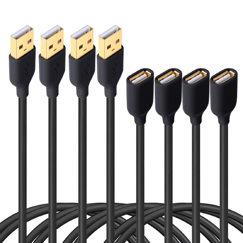  [AUSTRALIA] - Besgoods 4-Pack - Durable 6ft/2m USB 2.0 Extension Cable A Male to A Female Cable Extender Cord for Keyboard, Mouse, Printer - Black