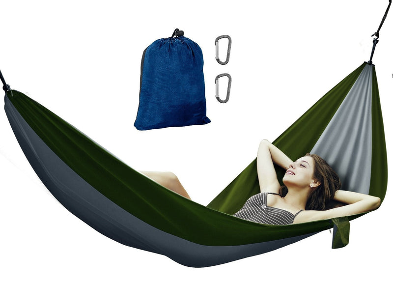  [AUSTRALIA] - Avalanche Hammock Portable Single or Double Parachute Lightweight Strong Enforced Nylon Includes 2 Carabiners (Green, Single Person) Green