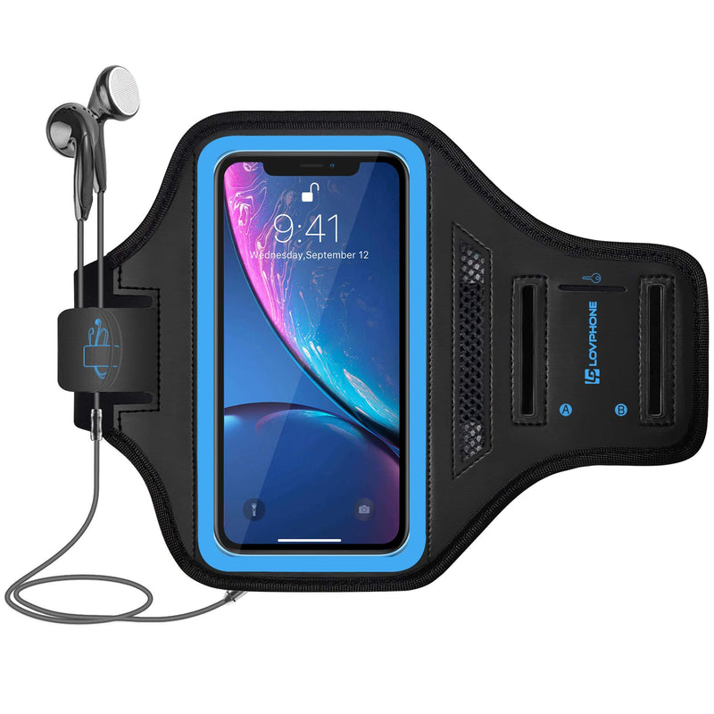 LOVPHONE iPhone 12 Mini/iPhone 11 Pro/iPhone X/XS Armband, Sport Running Exercise Gym Case with Key Holder & Card Slot,Fingerprint Sensor Access Supported and Sweat-Proof (Blue) Blue iPhone 12 mini/11 Pro/X/XS - LeoForward Australia