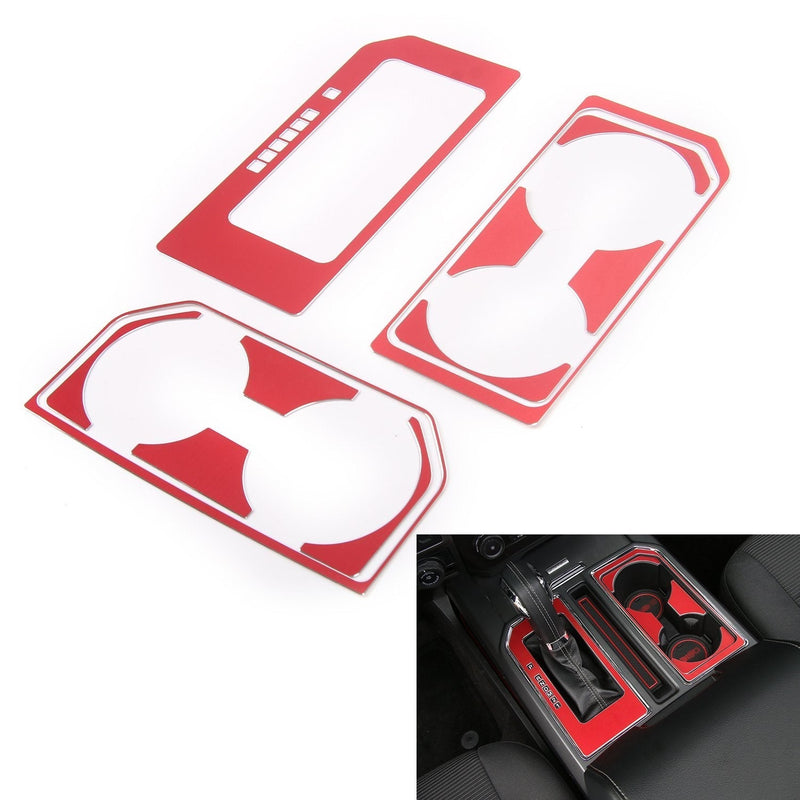 [AUSTRALIA] - Cab Gear Shift and Cup Holder Decorative Sheet Kit Interior Accessories for Ford F150 2016 2017 (Red)