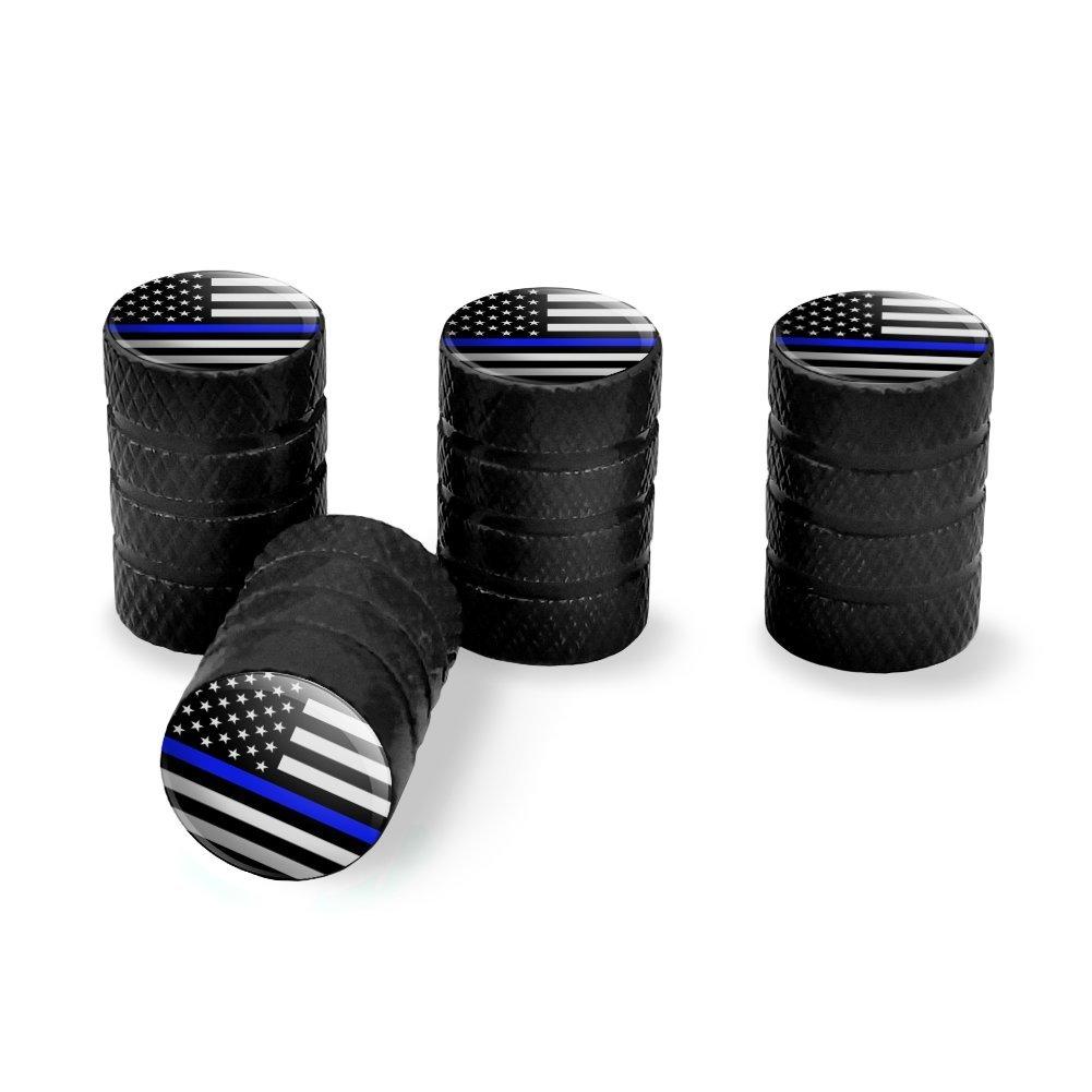  [AUSTRALIA] - Graphics and More Thin Blue Line American Flag Tire Rim Wheel Aluminum Valve Stem Caps - Black