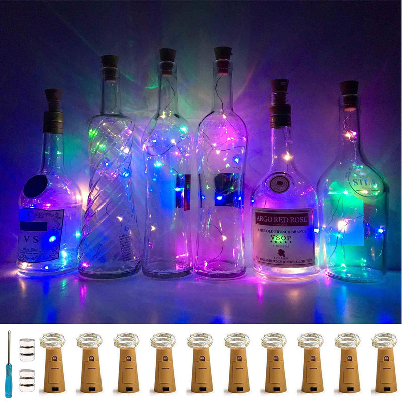  [AUSTRALIA] - LoveNite Wine Bottle Lights with Cork, 10 Pack Battery Operated LED Cork Shape Silver Wire Colorful Fairy Mini String Lights for DIY, Party, Decor, Wedding(4 Colors) 4 Colors