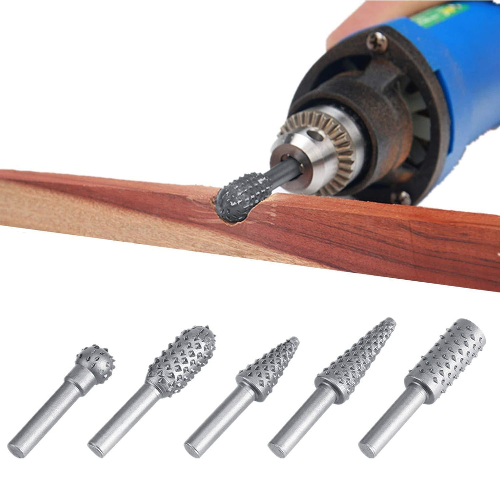 Yosoo Rotary Burr Set, 5Pcs Rotary Burr Hard Alloy Point Burrs Die Grinder Rotary Burr Rasp File Set 6.3mm Shank Drill Bits Wood Carving - LeoForward Australia