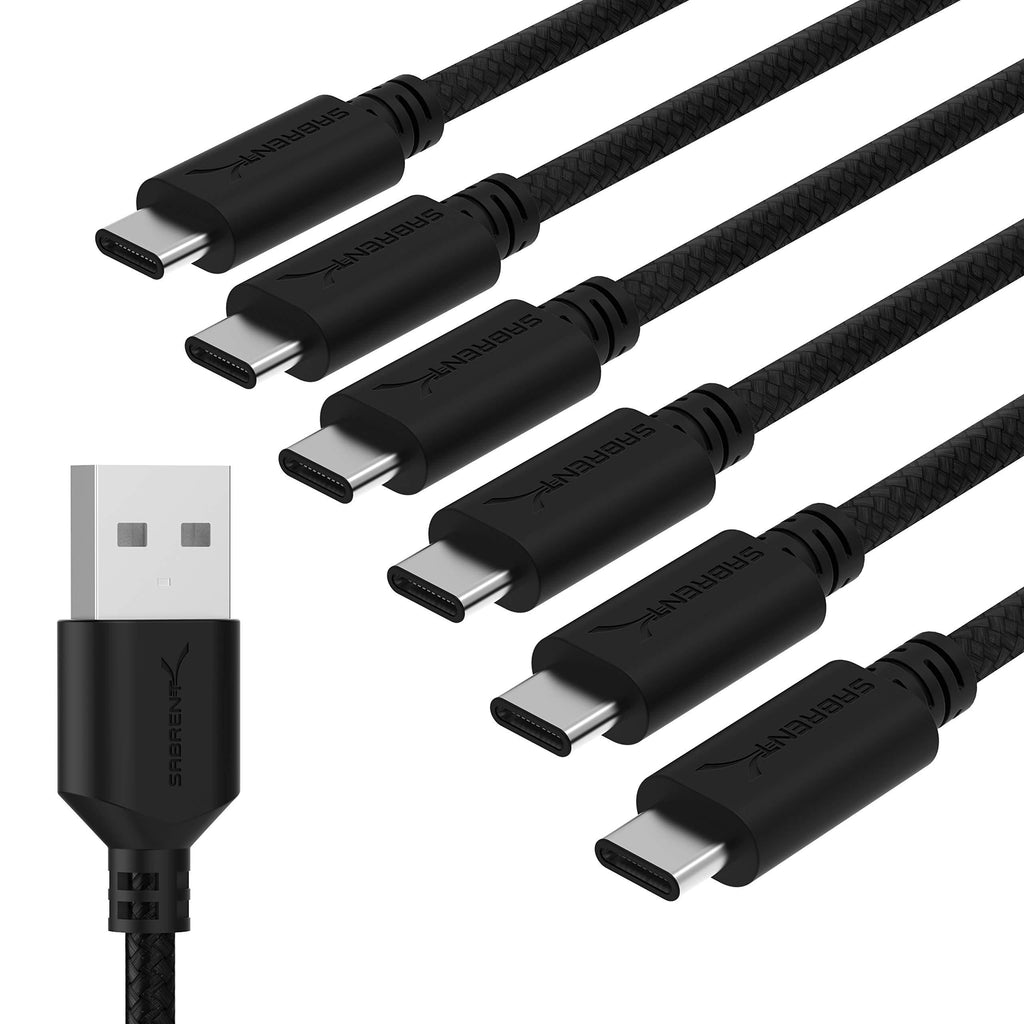 Sabrent [6-Pack] 22AWG Premium 6ft USB-C to USB A 2.0 Sync and Charge Cables [Black] (CB-C6X6) - LeoForward Australia