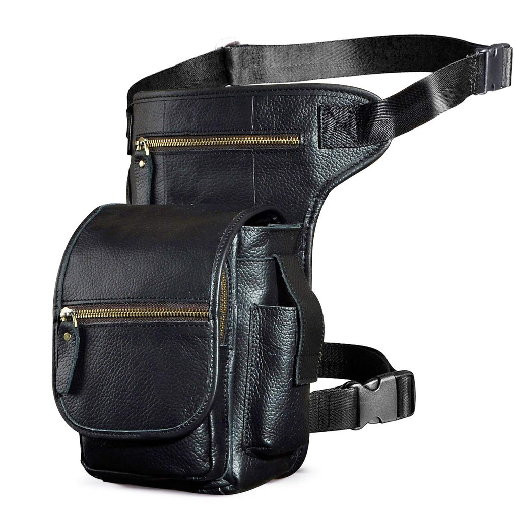 Le'aokuu Mens Genuine Leather Climbing Cycling Belt Waist Bag Hip Bum Fanny Pack Drop Leg Bag 3110 (3110 The Black) 3110 The Black - LeoForward Australia