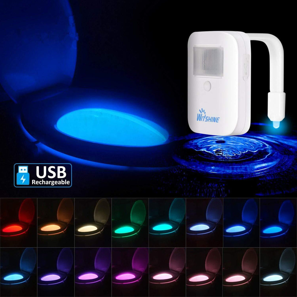 Rechargeable Toilet Bowl Night Light, 16-Color LED Motion Activated Sensor Nightlight, Cool Fun Gag Gadget for Husband Men Women Him Mother Father Day 1 Pack New - LeoForward Australia