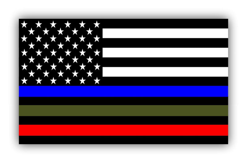  [AUSTRALIA] - Police Military and Fire Thin Line USA Flag Decal American Flag Sticker Blue Green and Red Stripe for Cars Trucks for Honor and Support of Our Officers and Troops Vinyl Window Bumper 5 x 3 inch