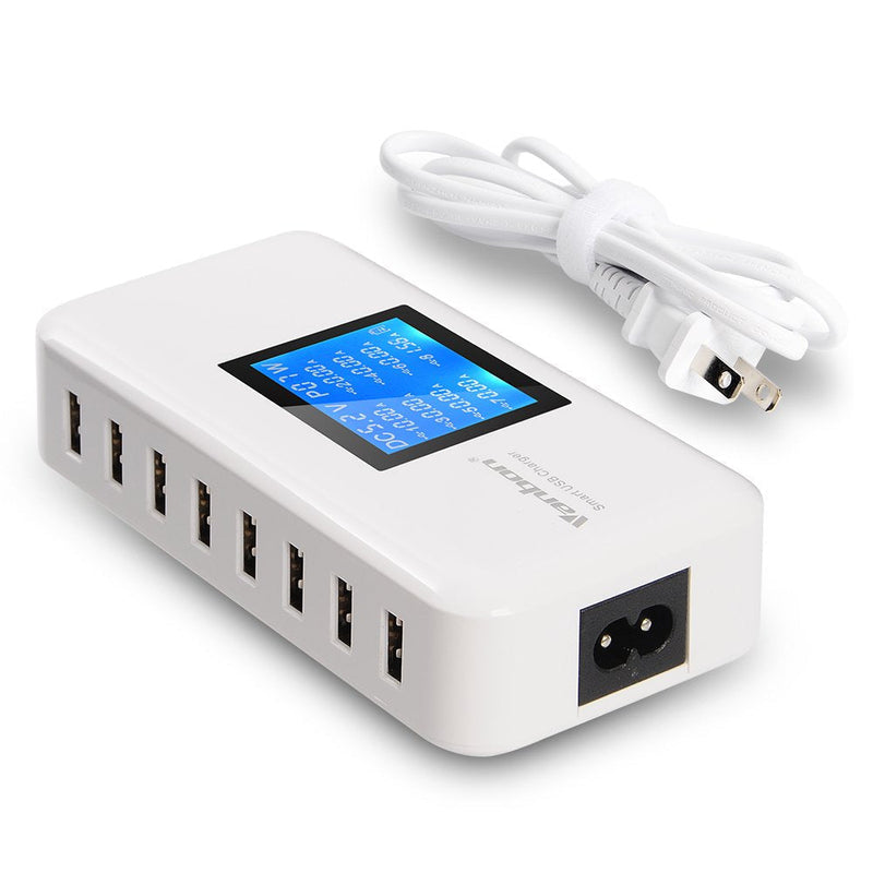  [AUSTRALIA] - Multiple USB Charger, 60W/12A 8-Port Desktop Charger Charging Station Multi Port Travel Fast Wall Charger Hub with LCD for Smart Phones, Tablet and More (White)
