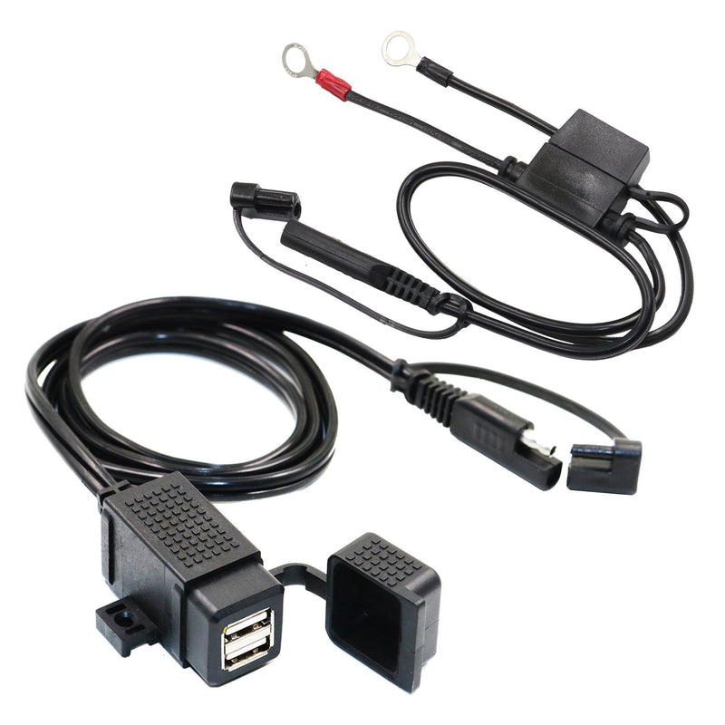  [AUSTRALIA] - MOTOPOWER MP0609EA 3.1Amp Waterproof Motorcycle Dual USB Charger Kit SAE to USB Adapter Cable Phone Tablet GPS Charger with SAE Ring Terminal Cable Harness