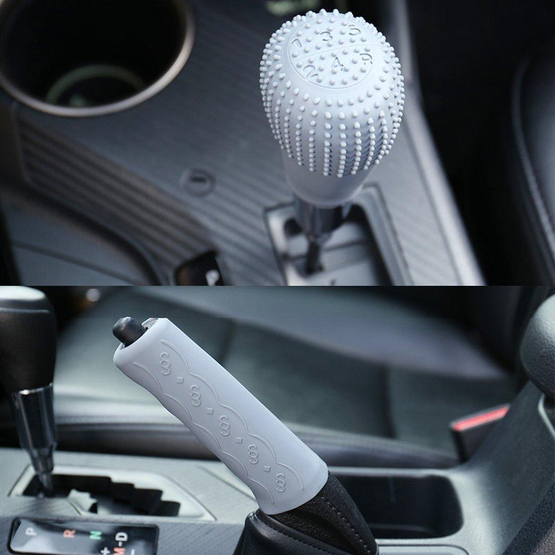  [AUSTRALIA] - FMS 1 Set 2Pcs Universal Automotive Gear Shift Knob Hand Brake Sleeve Cover Soft Silicone Non-Slip Car Accessory Protector (Gray03) Gray03