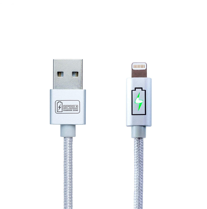 Speed Charger Zone Lightning to USB Charger Cable Silver | Smart LED Indicator, Fast Charging, Made for iPhone (MFI): 11/Pro/Pro Max, X/XS/XR/Plus, 8/Plus, 7/Plus, and More! - LeoForward Australia