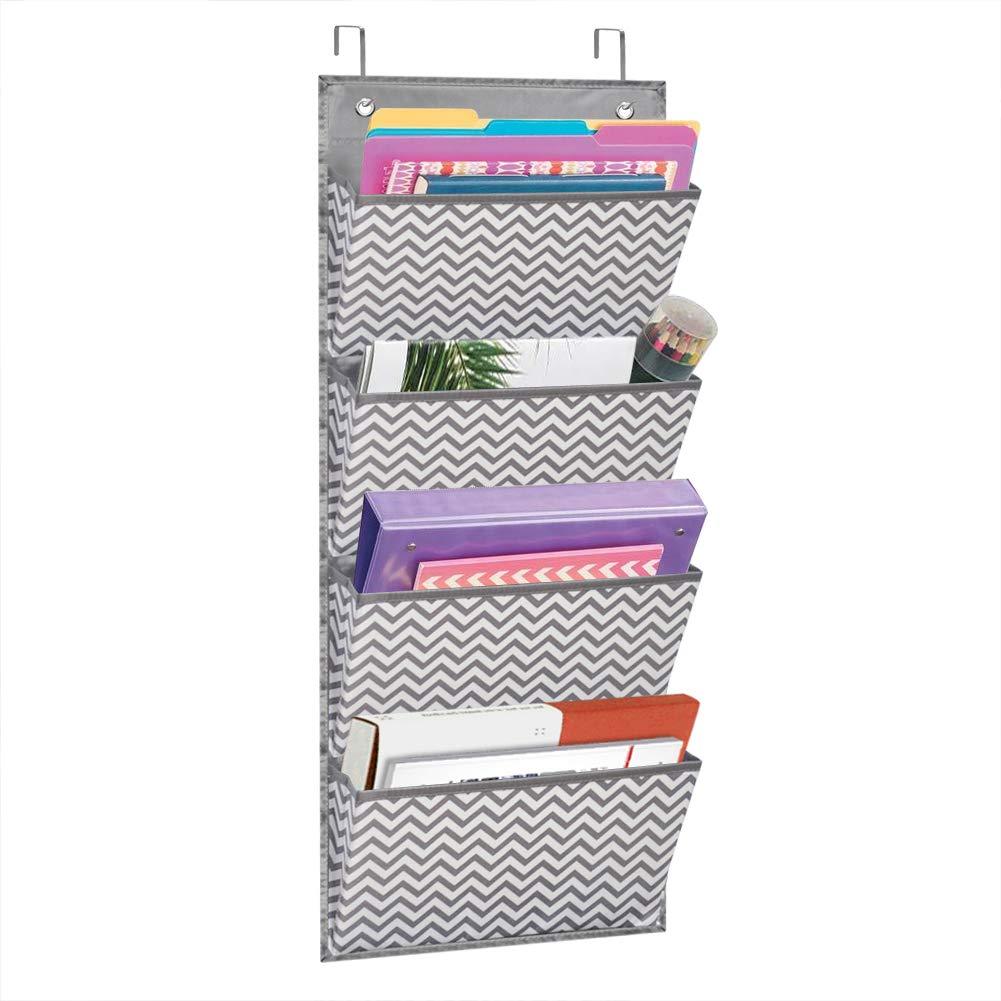 Eamay Wall Mount/Over Door File Hanging Storage Organizer - 4 Large Office Supplies File Document Organizer Holder for Office Supplies, School, Classroom, Office or Home Use, Wave Pattern 4 Pocket - Wave Pattern - LeoForward Australia