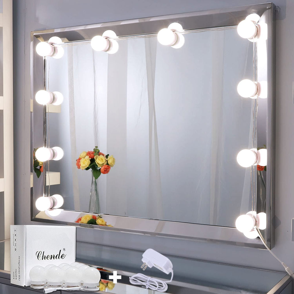 Chende LED Vanity Mirror Lights, 11.53ft Hollywood Make Up Light for Vanity Stick on, 10 Large Daylight Dimmable Bulbs with AC Adapter, for Makeup Vanity Table & Bathroom Mirror, Mirror Not Included - LeoForward Australia