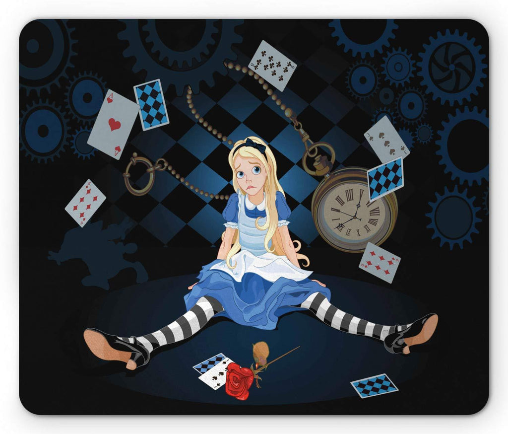 Ambesonne Alice in Wonderland Mouse Pad, Grown Giant Girl Sitting Flying Cards and Rose Checkered Cartoon, Rectangle Non-Slip Rubber Mousepad, Standard Size, Multicolor - LeoForward Australia