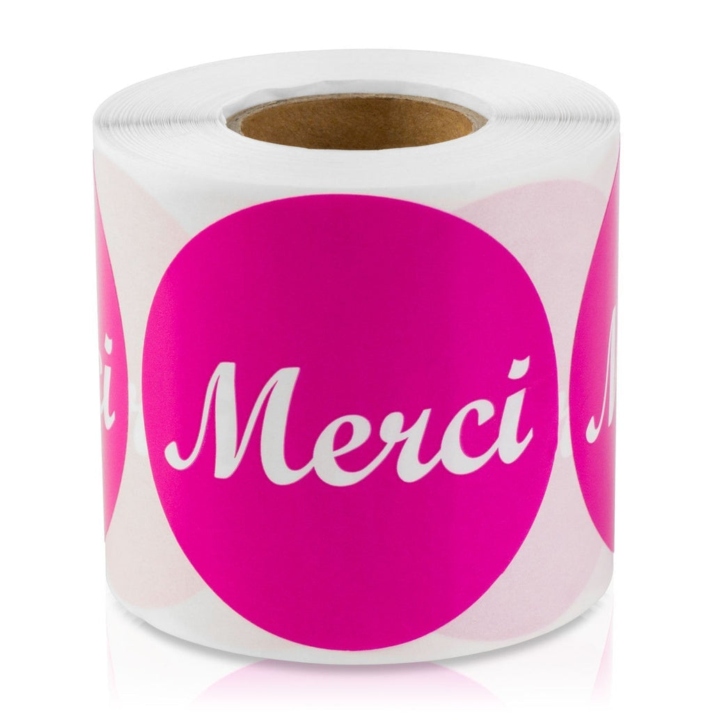 Merci Labels French Thank You 2" Round (Pink / 300 Labels per Roll / 1 Roll) - LeoForward Australia