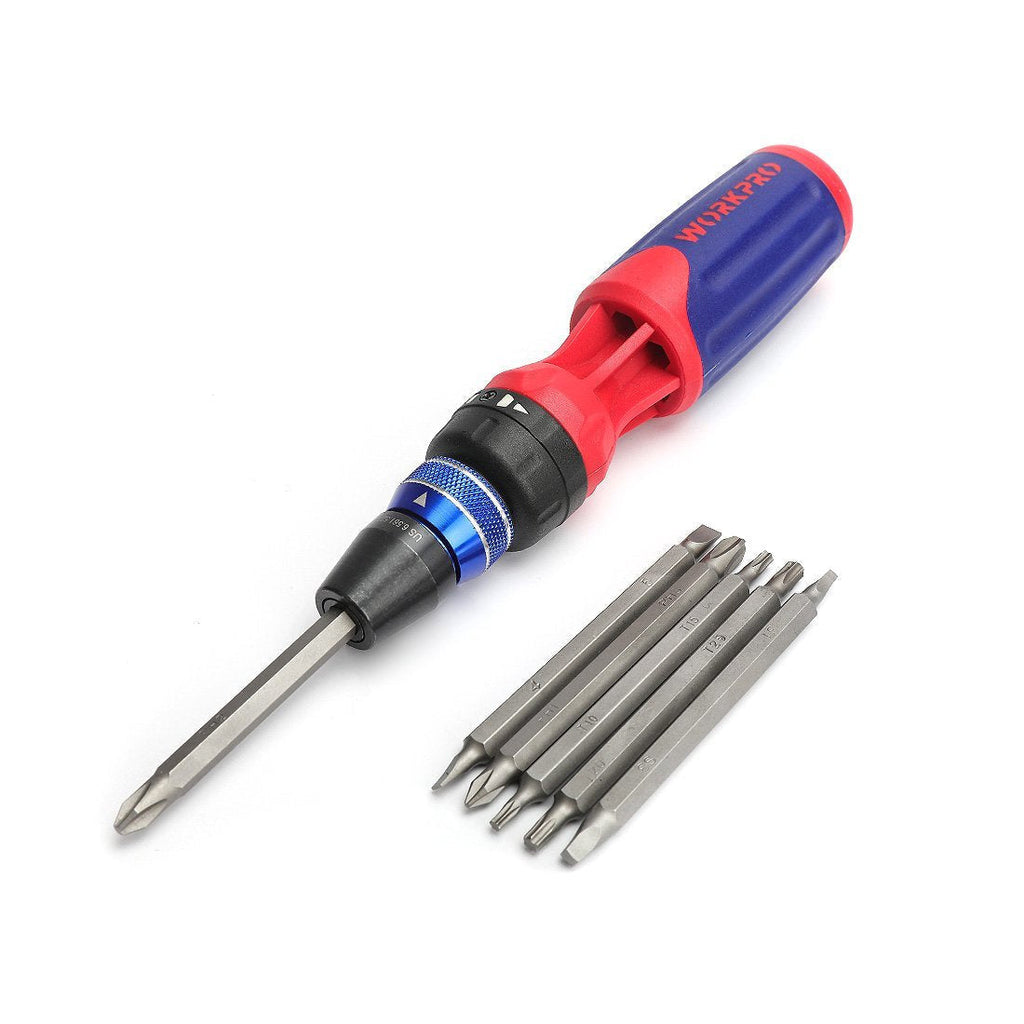  [AUSTRALIA] - WORKPRO 12-in-1 Multi-Bit Ratcheting Screwdriver, Quick-load Mechanism Bits Hold in Handle