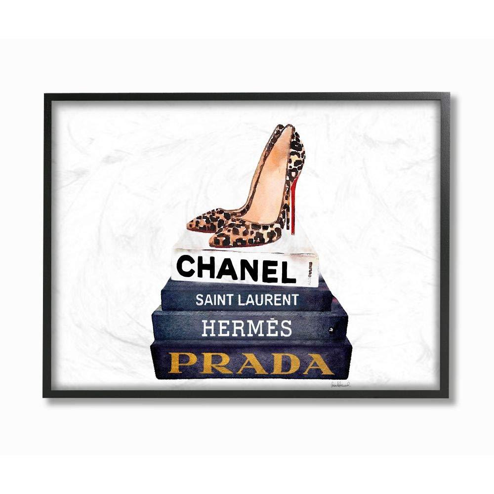  [AUSTRALIA] - Stupell Industries Glam Fashion Book Set Leopard Pumps Heels Framed Giclee Texturized Art, Proudly Made in USA 11x14 Black Framed