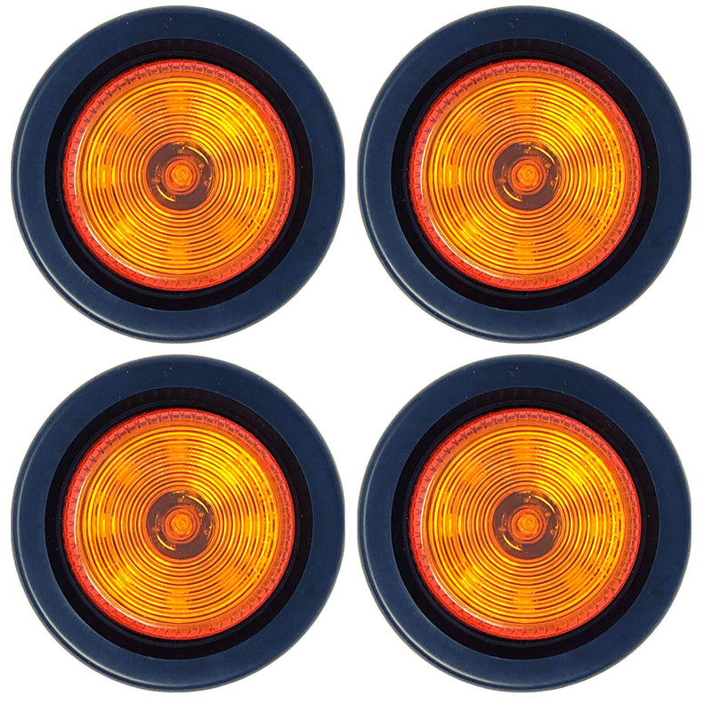  [AUSTRALIA] - 2" Round Amber 9 LED Light Trailer Side Marker Clearance Grommet & 2 wire Pigtail Plug - Qty 4