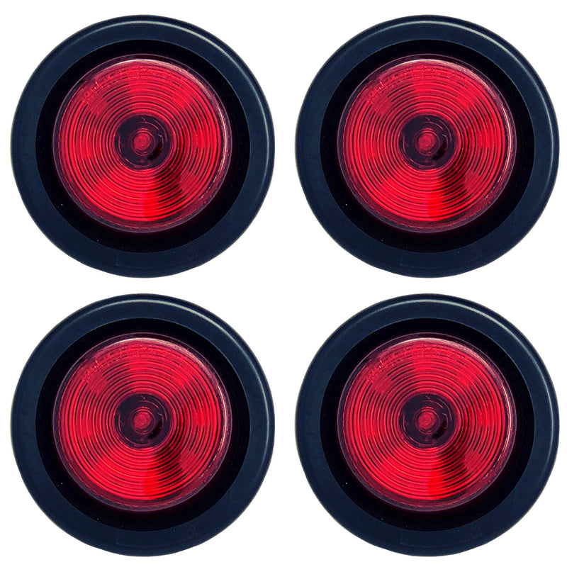  [AUSTRALIA] - 2" Round Red 9 LED Light Trailer Side Marker Clearance Identification Grommet & 2 Wire Plug/Pigtails Flush Mount - Qty 4