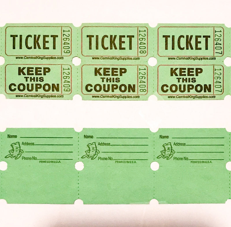 [AUSTRALIA] - 100 Green Colored Raffle Tickets Double Roll 50/50 Carnival Fair Split The Pot One Hundred Consecutively Numbered Fundraiser Festival Event Party Door Prize Drawing Perforated Stubs