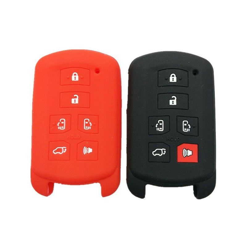  [AUSTRALIA] - WFMJ 2Pcs Black Red Silicone Smart 6 Buttons Remote Key Case Cover Chain for 2011-2017 Toyota Sienna 4