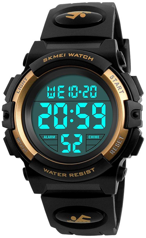 Boys Girl Digital Multifunction 50M Waterproof Alarm Stopwatch Calendar EL Backlight 12H/24H Sports Watch Gold - LeoForward Australia