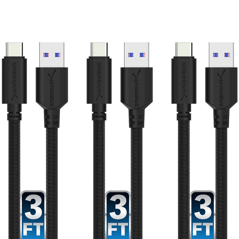 Sabrent [3-Pack] 22AWG Premium 3ft USB-C to USB A 3.0 Sync and Charge Cables [Black] (CB-C3X3) 3 Feet - LeoForward Australia