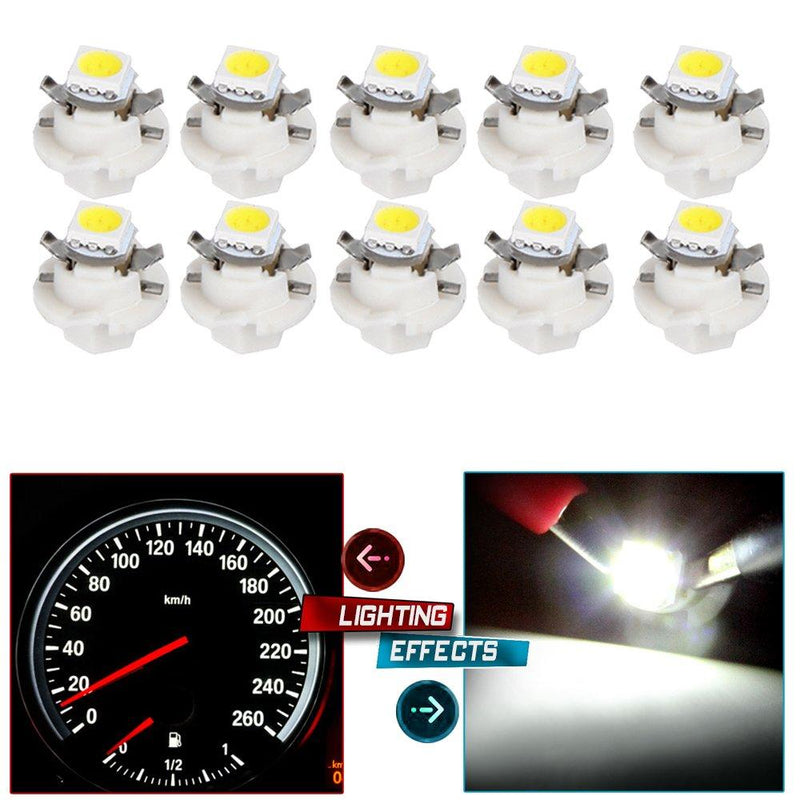 cciyu 10 Pack Car T5 B8.4D 5050 1SMD White LED Lamps Instrument Dashboard Side Indicator Lights - LeoForward Australia