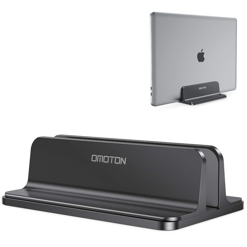 Vertical Laptop Stand Holder, OMOTON Desktop Aluminum MacBook Stand with Adjustable Dock Size, Fits All MacBook, Surface, Chromebook and Gaming Laptops (Up to 17.3 inches), Black - LeoForward Australia