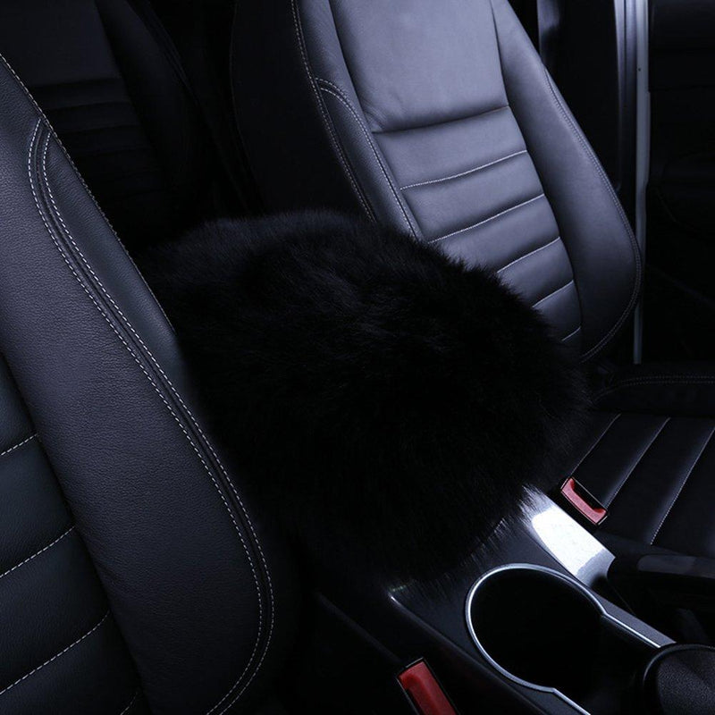  [AUSTRALIA] - MLOVESIE Auto Center Console Armrest Pad, Warm Winter Fluffy Sheepskin Wool Vehicle Center Console Arm Rest Seat Box Pad Cover Cushion Universal Fit for Most Car(5.91x11.81 inch) (Black) Black