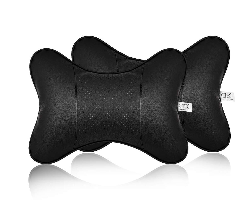  [AUSTRALIA] - DS. DISTINCTIVE STYLE Car Neck Pillow 2 Pieces PU Leather Travel Pillow for Head Rest Neck Support for Car Seat - Black