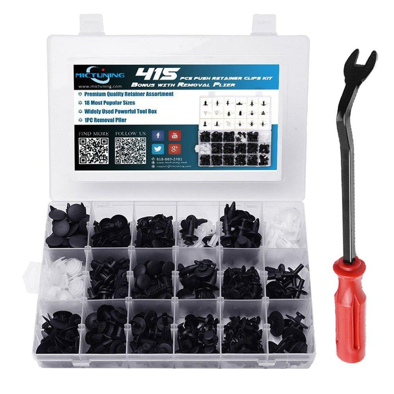  [AUSTRALIA] - MICTUNING 18 Most Popular Sizes 415 Pcs Plastic Car Push Retainer Clips Kit with Fastener Remover Auto Trim Assortment Set Replacement For GM Ford Toyota Honda Chrysler