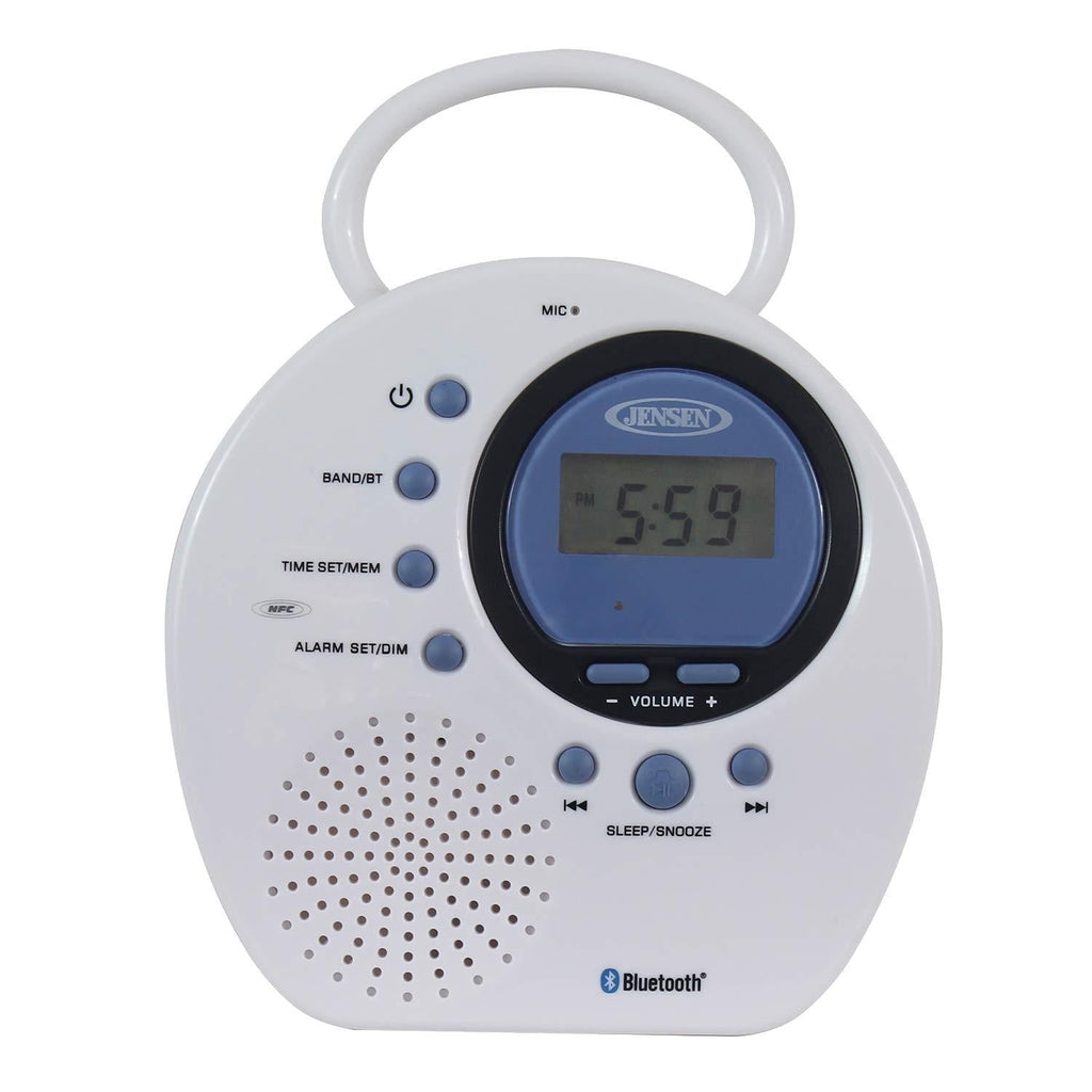 Jensen JWM-160 Water-Resistant Digital AM/FM Bluetooth Shower Clock Radio, Blue - LeoForward Australia