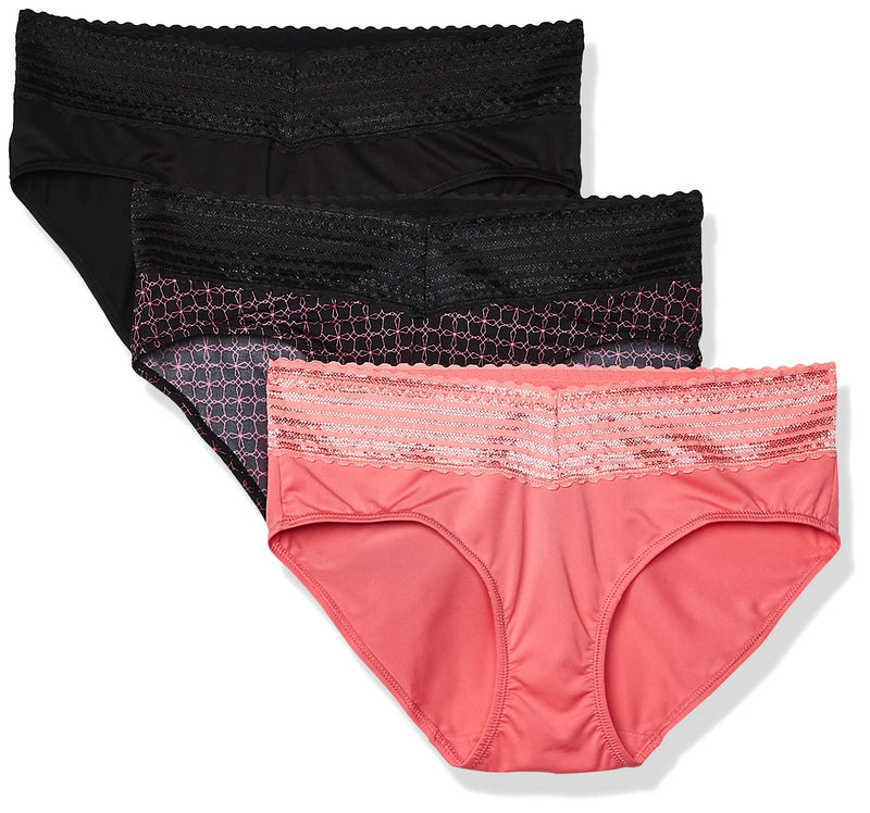 Warner's Women's Blissful Benefits No Muffin Top 3 Pack Hipster Panties Small Black/Flamingo Pink/Miami Pink Octagon - LeoForward Australia