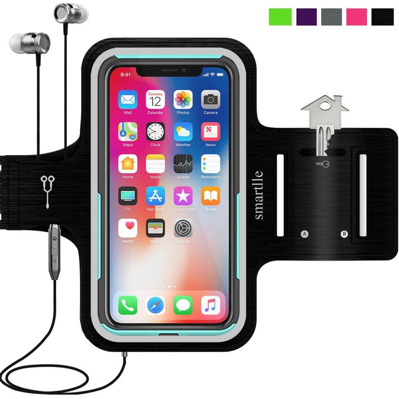  [AUSTRALIA] - Smartlle Phone Holder for Running, Universal Armband for Cellphone, iPhone 12/12 Pro/11/11 Pro/XR/XS/X/SE/8/7/6s/6, Samsung Galaxy A/S/J, LG, Moto, Pixel, Up to 6.1’’, for Gym, Sports, Workout-Black Black -w/ cable locker