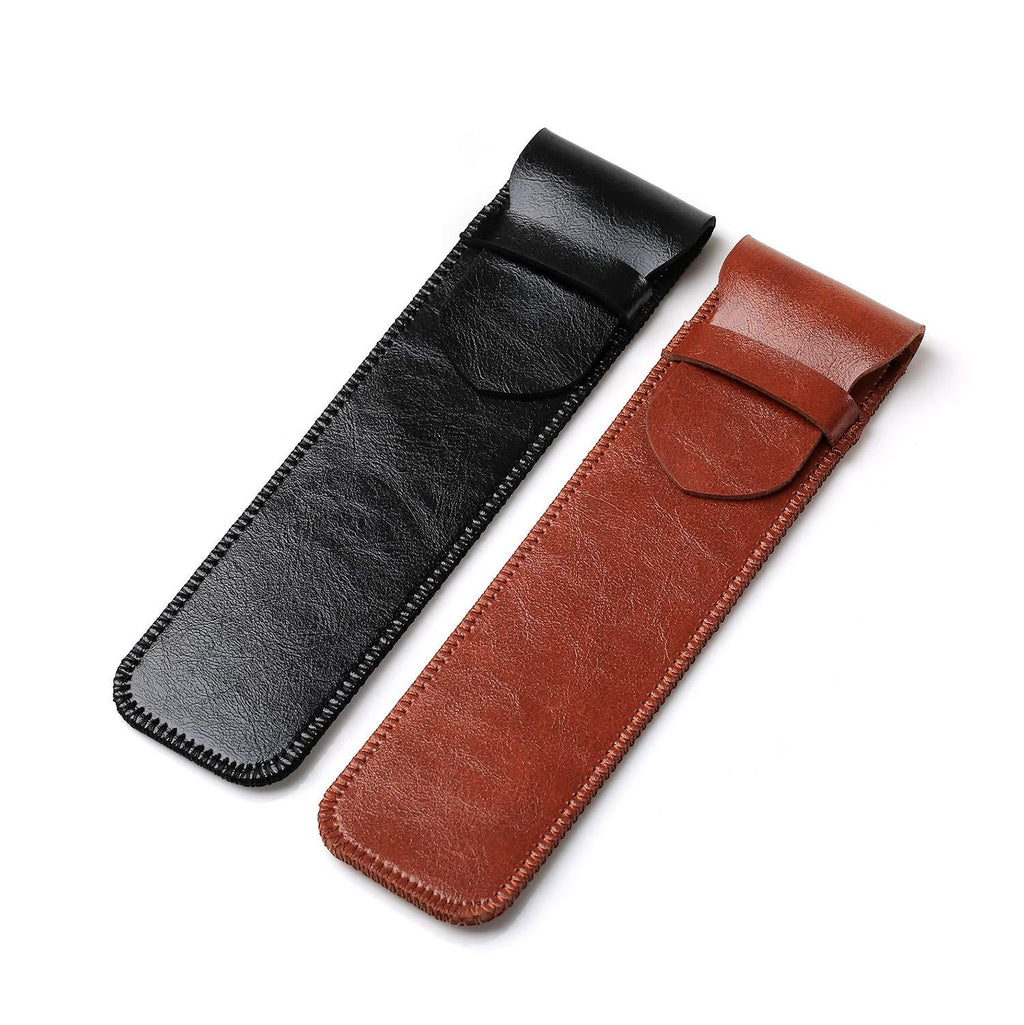 Daimay Leather Pen Case Handmade Fountain Pen Pouch Soft Pen Protective Sleeve Cover Stylus Touch Pen Holder - Pack of 2 (Black & Brown) - LeoForward Australia