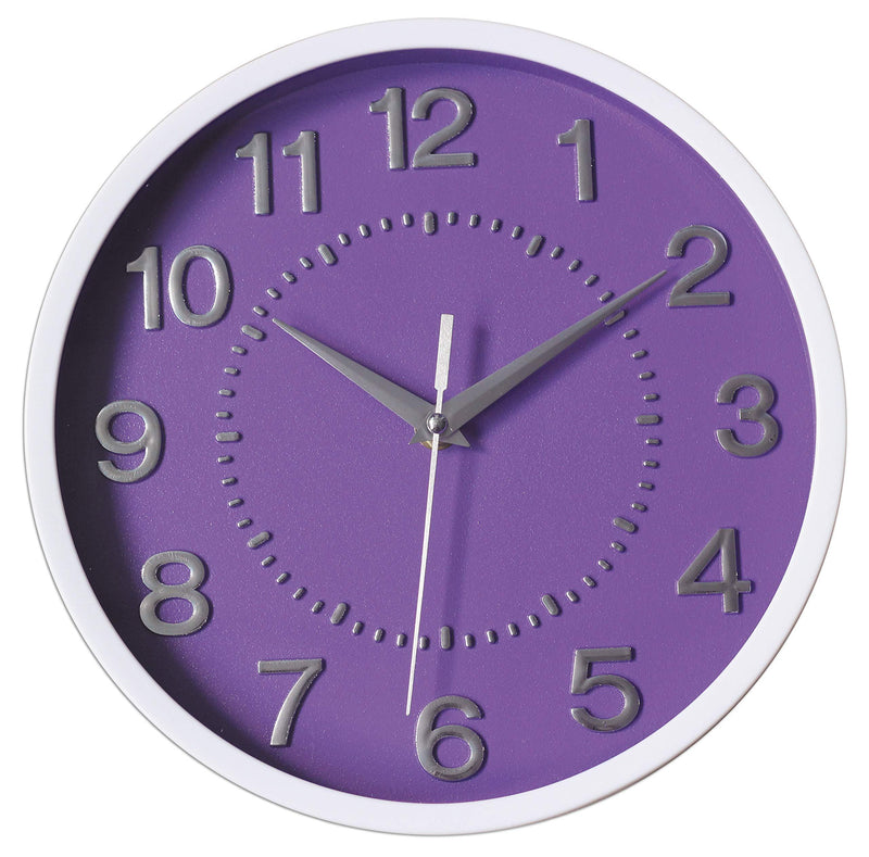  [AUSTRALIA] - Decor Silent Wall Clock 10 Inches 3D Numbers Non-Ticking Decorative Wall Clock Battery Operated Round Easy to Read for School/Home/Office/Hotel (Purple)