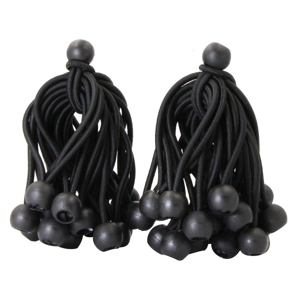  [AUSTRALIA] - Joneaz Ball Bungee 4 Inch Black Tie Down Cord 0.8 Inch Ball, 50-Piece, UV Resistant