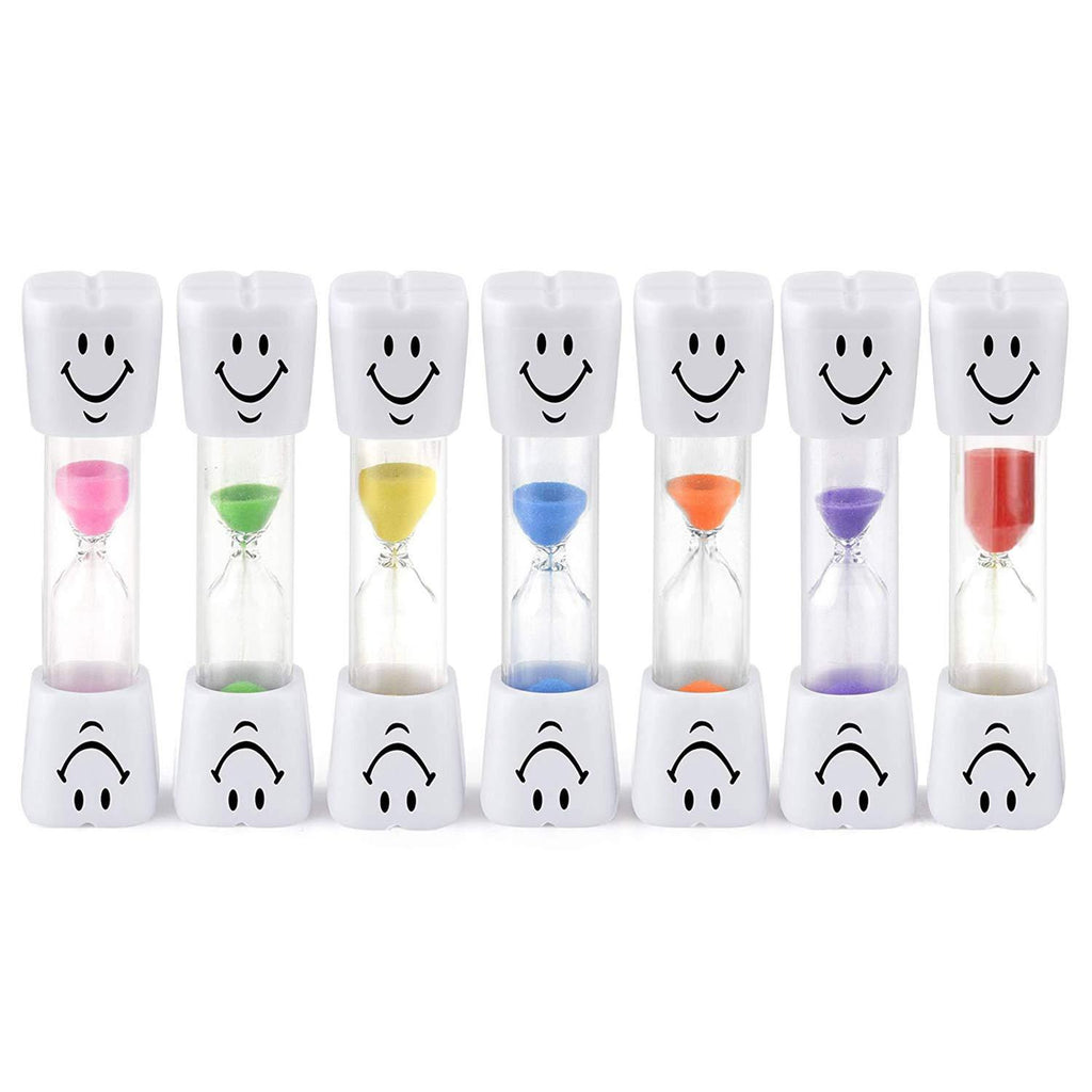  [AUSTRALIA] - Qpower Smiley Tooth Brushing Sand Timer Set for Kids and Teens Assorted Colors (2min, 7pcs) 2min, 7pcs