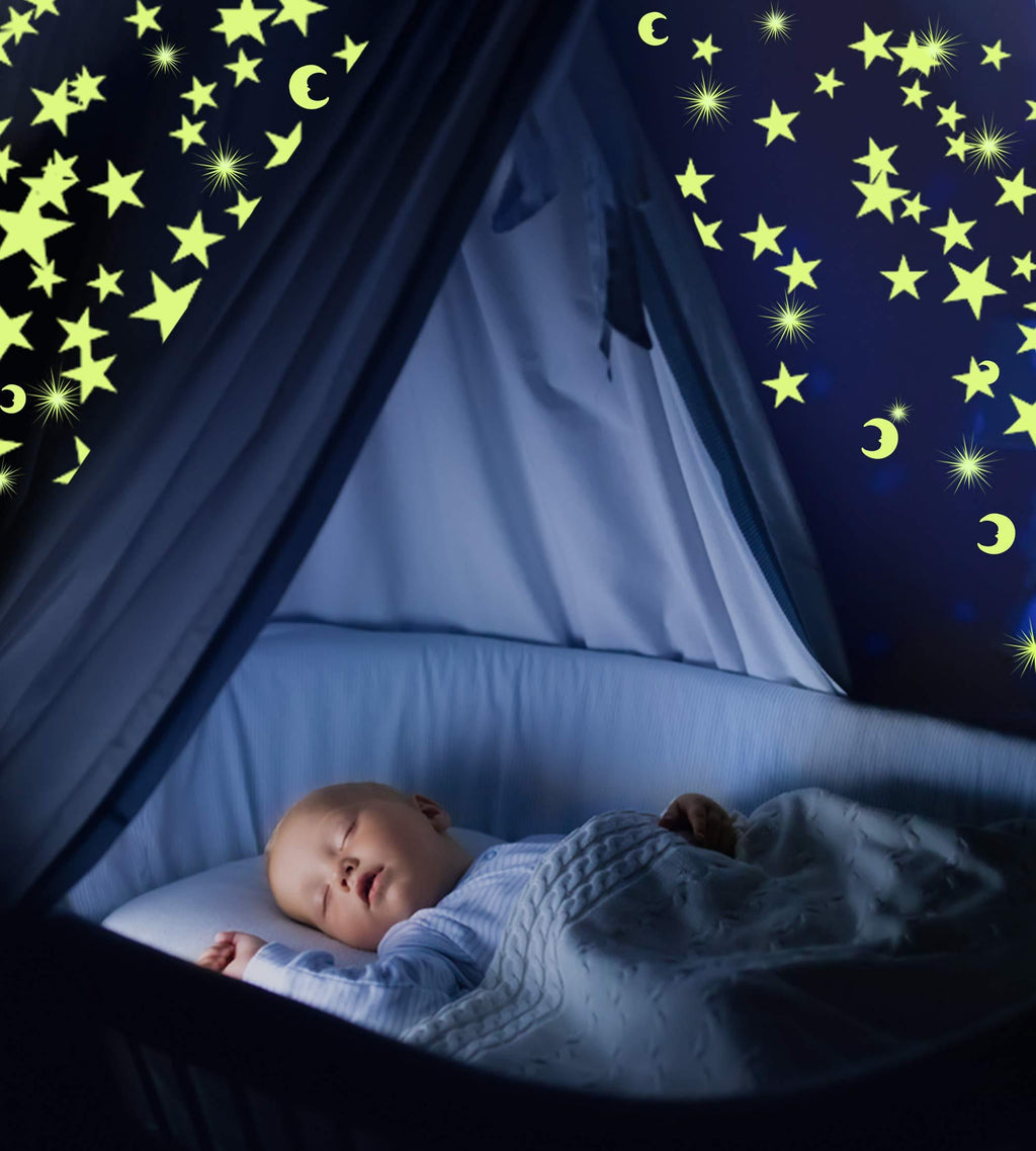  [AUSTRALIA] - Glow in The Dark Stars & Moon Pack of 300 | Fluorescent Ceiling Stars for Kids | Estrellas Fluorescentes para Niños | Glow Moon and Stars Set for Bedrooms and Nurseries