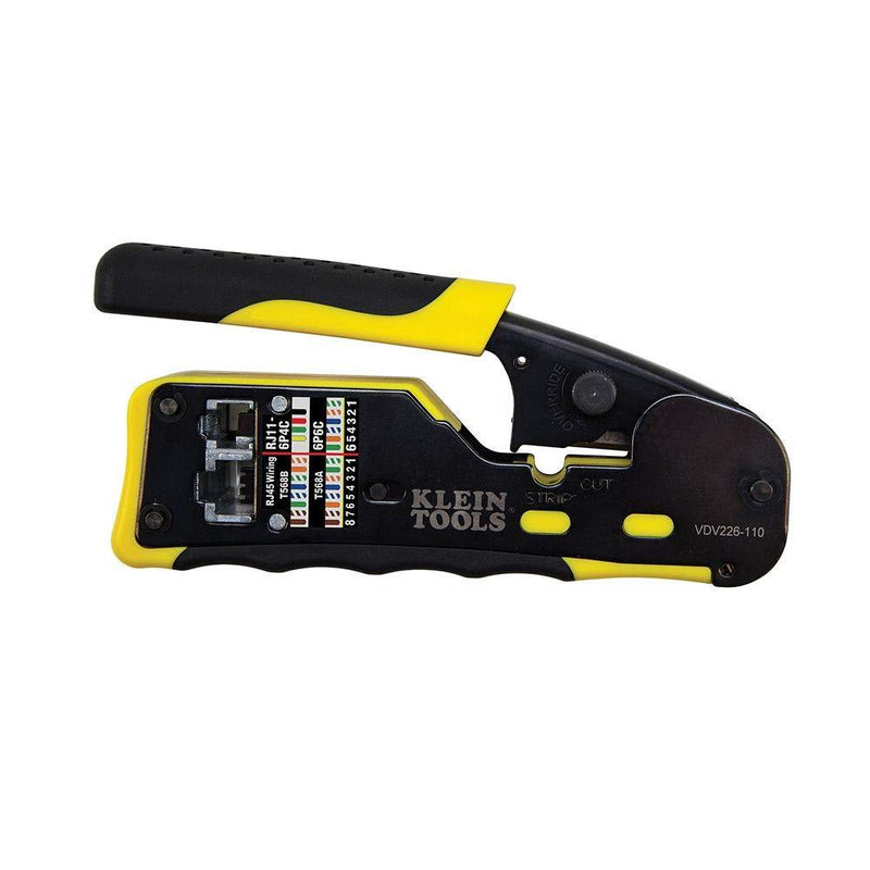 Klein Tools VDV226-110 Wire Crimper / Wire Cutter / Wire Stripper Pass-Thru Modular All-in-One Tool for Video, Telecom, Datacom and more - LeoForward Australia