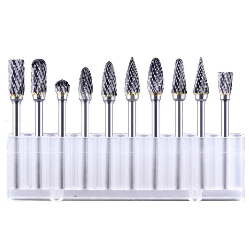 Hymnorq Carbide Carving Bits Rotary Burrs Set of 10pcs, Tungsten Steel File, 3mm Straight Shank and 6mm Double Cut Head, Fit Dremel Rotary Tool, for Wood Carving Engraving and Metal Polishing - LeoForward Australia