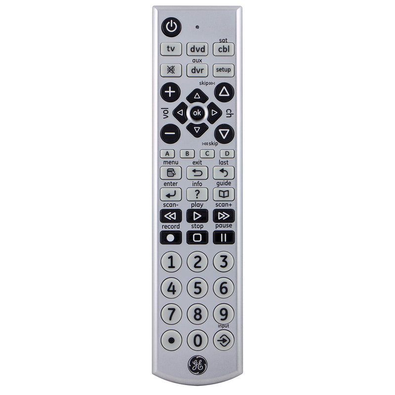 GE Big Button Universal Remote Control for Samsung, Vizio, Lg, Sony, Sharp, Roku, Apple TV, TCL, Panasonic, Smart TVs, Streaming Players, Blu-Ray, DVD, 4-Device, Silver, 34931 4 Device - LeoForward Australia