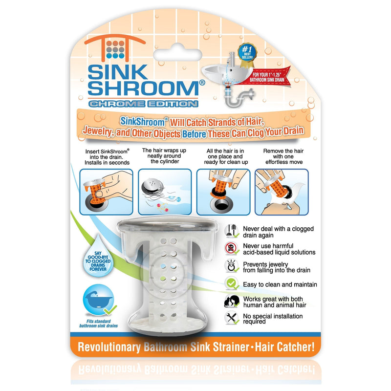 SinkShroom Revolutionary Bathroom Sink Drain Protector Hair Catcher, Strainer, Snare, Chrome Edition Sinkshroom Chrome Edition - LeoForward Australia