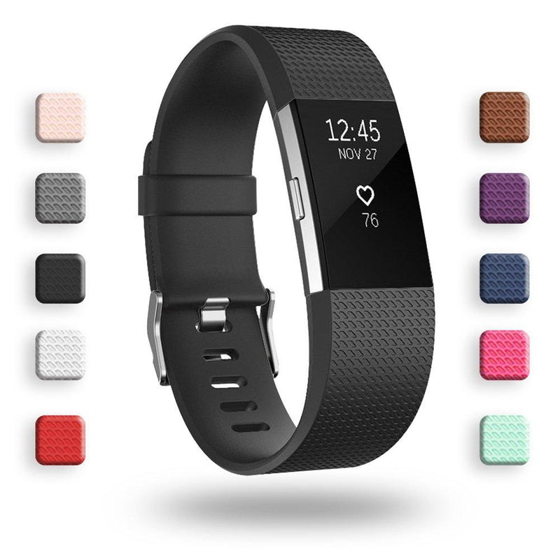 POY Replacement Bands Compatible for Fitbit Charge 2, Classic & Special Edition Adjustable Sport Wristbands Black Large - LeoForward Australia