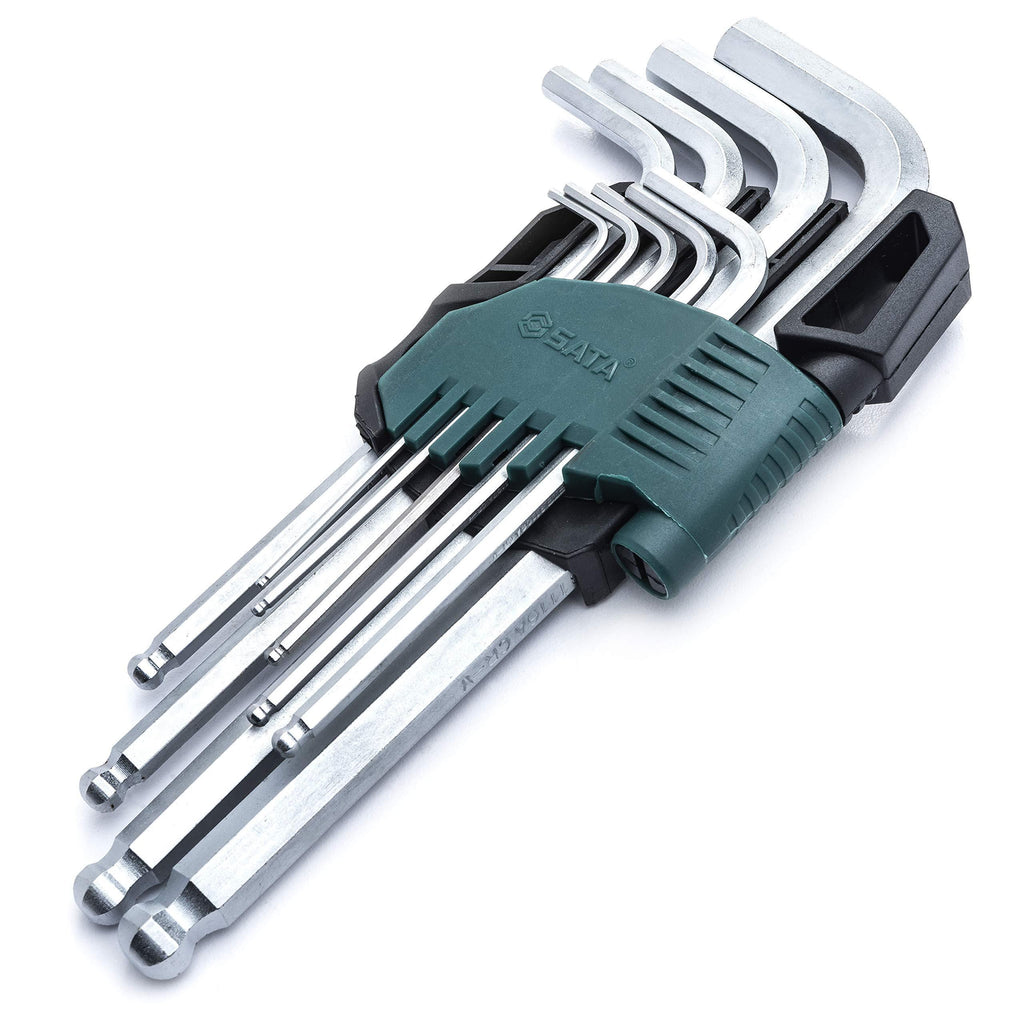  [AUSTRALIA] - SATA 9-Piece Metric Hex Key Set, Long Arm Ball Point Design, with Alloy Steel Construction and Impact-Resistant Caddy - ST09105ASJ 9 Pc., Long Arm, Ball Point, Metric