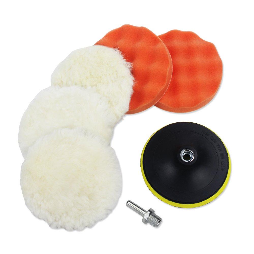  [AUSTRALIA] - Coceca 7pcs 6 Inches Polishing Pad Kit, Sponge and Wool Polishing Pad Set with M14 Drill Adapter