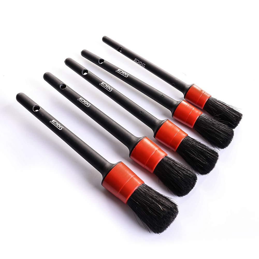  [AUSTRALIA] - SGCB Soft Auto Detailing Brush Set, Nature Boar Hair Bristle Brush for Car Detail, Wet & Dry Use Scratch Free Automotive Cleaning Brushes for Interior Exterior Leather Emblem Wheel Dashboard Air Vent