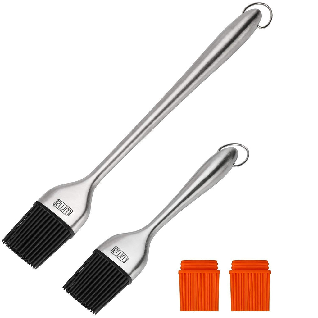  [AUSTRALIA] - Rwm Basting Brush - Grilling BBQ Baking, Pastry, and Oil Stainless Steel Brushes with Back up Silicone Brush Heads(Orange) for Kitchen Cooking & Marinating, Dishwasher Safe